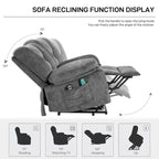 Poltrona Reclinabile Elettrica Grey Power Lift, Singola, con Massaggio e Calore