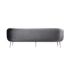 Divano a 3 posti in velluto grigio con gambe argentate, trapuntatura a canale, 188 cm