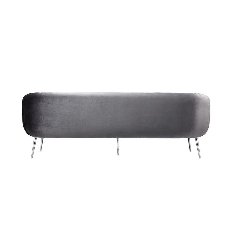Divano a 3 posti in velluto grigio con gambe argentate, trapuntatura a canale, 188 cm