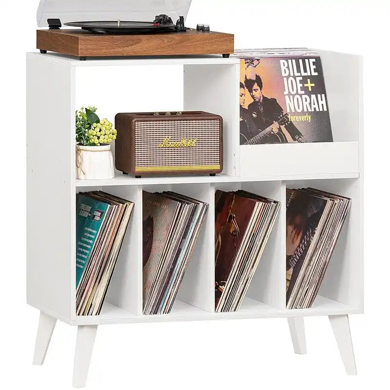 Supporto per giradischi in legno (nero/noce/marrone/bianco/naturale), stile con ripiani aperti, per 1 persona