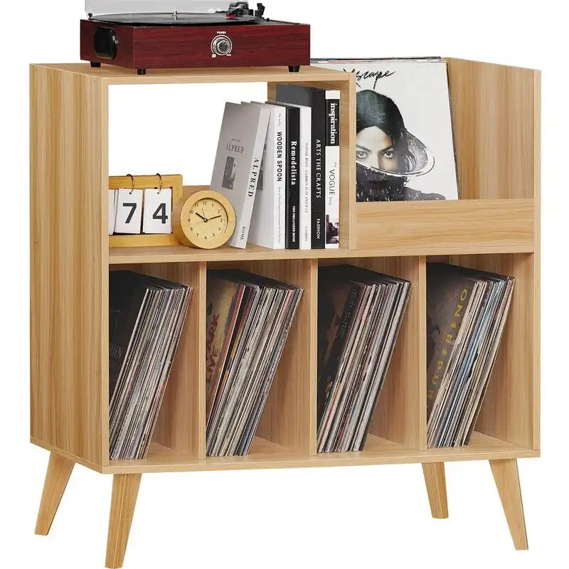 Supporto per giradischi in legno (nero/noce/marrone/bianco/naturale), stile con ripiani aperti, per 1 persona