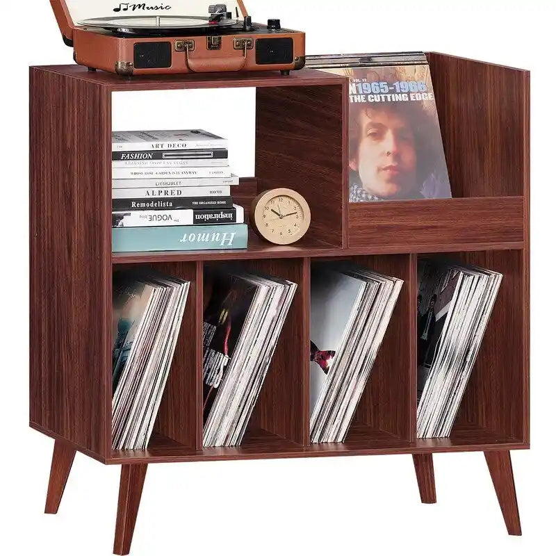 Supporto per giradischi in legno (nero/noce/marrone/bianco/naturale), stile con ripiani aperti, per 1 persona