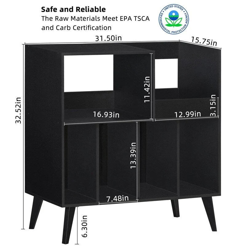 Supporto per giradischi in legno (nero/noce/marrone/bianco/naturale), stile con ripiani aperti, per 1 persona