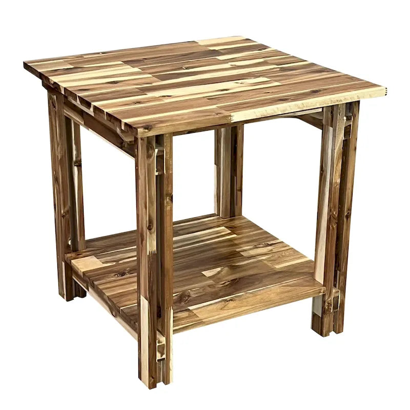 Tavolino con Ripiano Inferiore in Legno Massello di Acacia Naturale e Mogano, 1 Pezzo