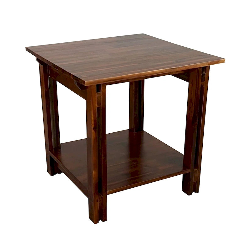 Tavolino con Ripiano Inferiore in Legno Massello di Acacia Naturale e Mogano, 1 Pezzo