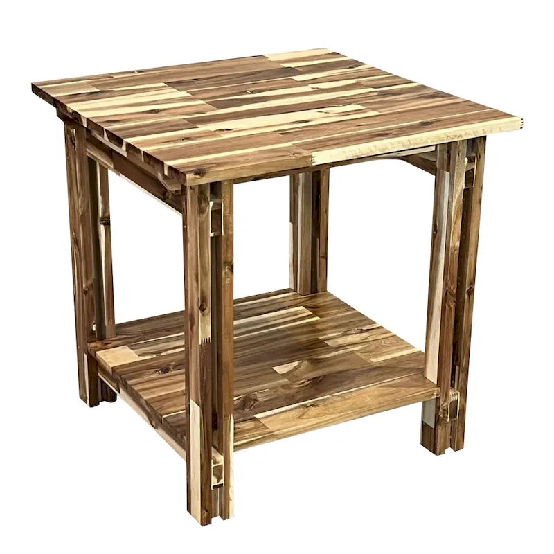 Tavolino con Ripiano Inferiore in Legno Massello di Acacia Naturale e Mogano, 1 Pezzo