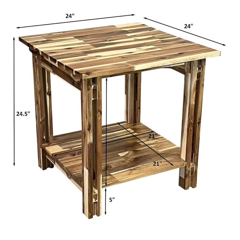 Tavolino con Ripiano Inferiore in Legno Massello di Acacia Naturale e Mogano, 1 Pezzo