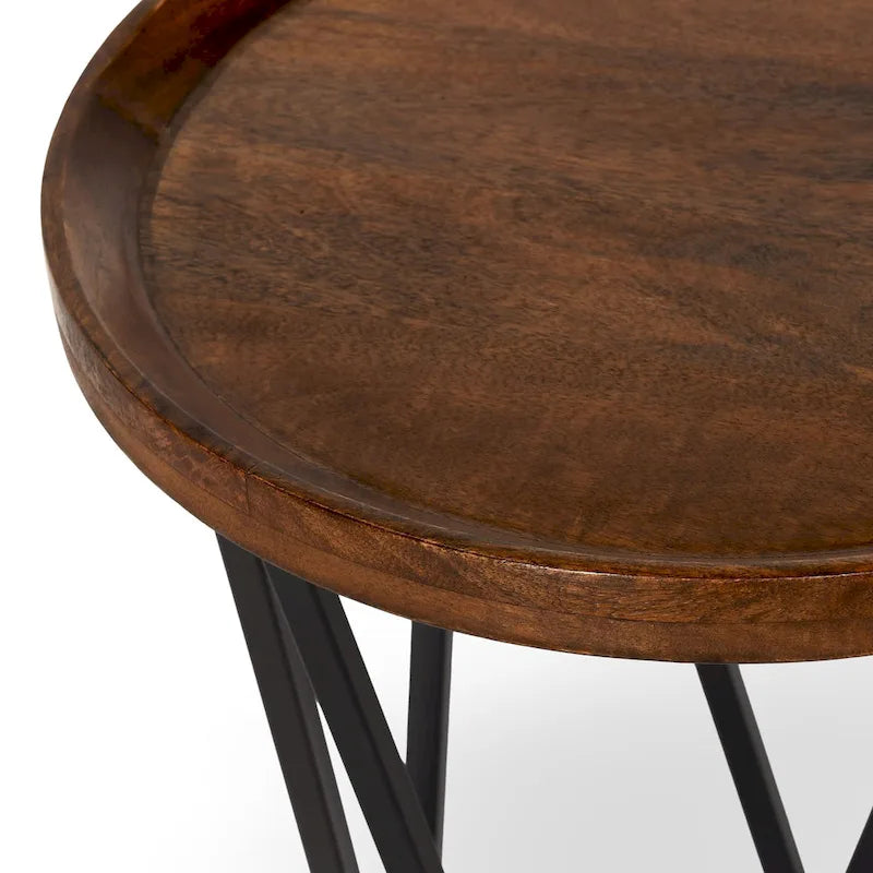 Tavolino con vassoio superiore in legno di mango marrone medio e ferro nero