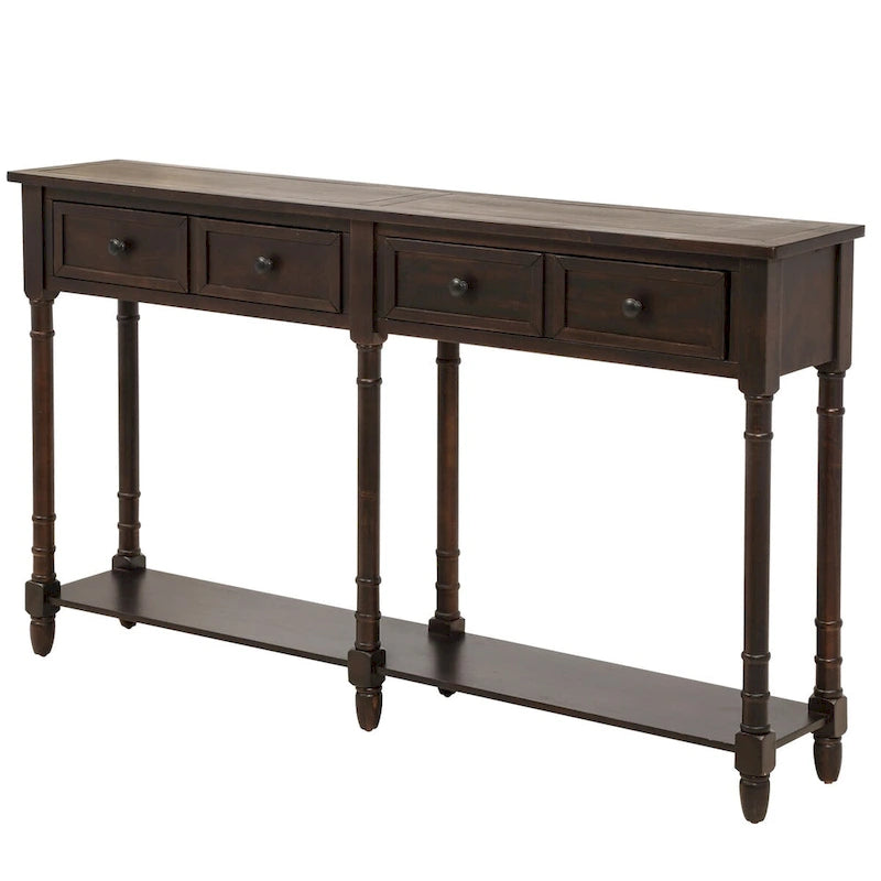 Consolle rustica naturale/espresso/avorio/grigia/blu con 2 cassetti e ripiano, montaggio da 1 persona