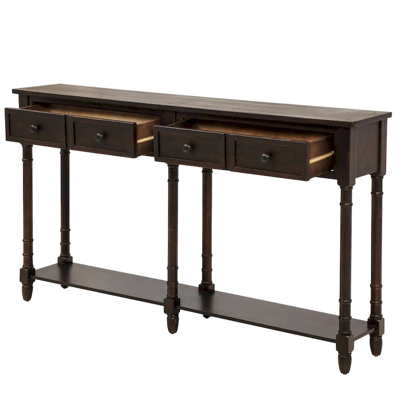 Consolle rustica naturale/espresso/avorio/grigia/blu con 2 cassetti e ripiano, montaggio da 1 persona