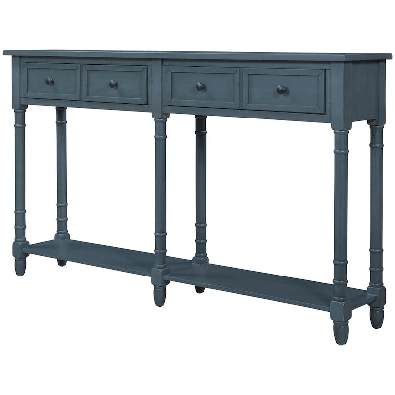 Consolle rustica naturale/espresso/avorio/grigia/blu con 2 cassetti e ripiano, montaggio da 1 persona