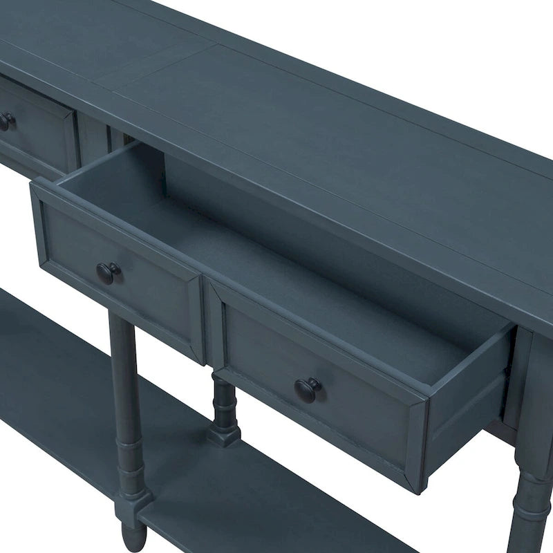 Consolle rustica naturale/espresso/avorio/grigia/blu con 2 cassetti e ripiano, montaggio da 1 persona