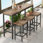 Set da pranzo alto da 3 posti, colore marrone scuro/naturale/grigio, in MDF e struttura in metallo