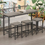Set da pranzo alto da 3 posti, colore marrone scuro/naturale/grigio, in MDF e struttura in metallo