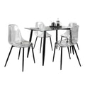 Set da pranzo rettangolare 5 pezzi in acrilico trasparente e vetro per 4 persone, gambe in metallo nero/noce
