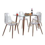 Set da pranzo rettangolare 5 pezzi in acrilico trasparente e vetro per 4 persone, gambe in metallo nero/noce