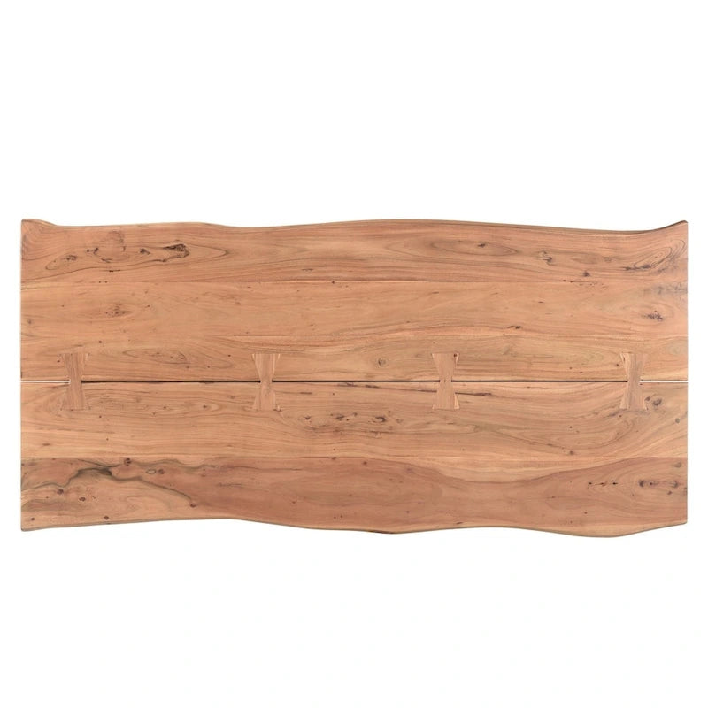 Tavolo da pranzo in legno di acacia, noce scuro, con bordo vivo, stile rustico, 4-8 posti a sedere