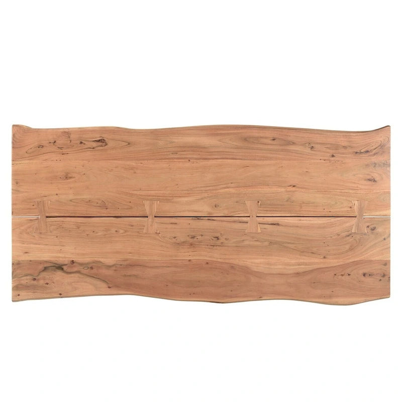 Tavolo da pranzo in legno di acacia, noce scuro, con bordo vivo, stile rustico, 4-8 posti a sedere