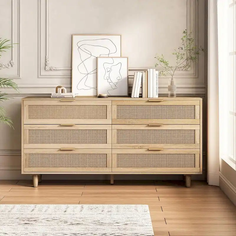 Cassettiera a 6 cassetti in rattan nero/naturale, 1 pezzo