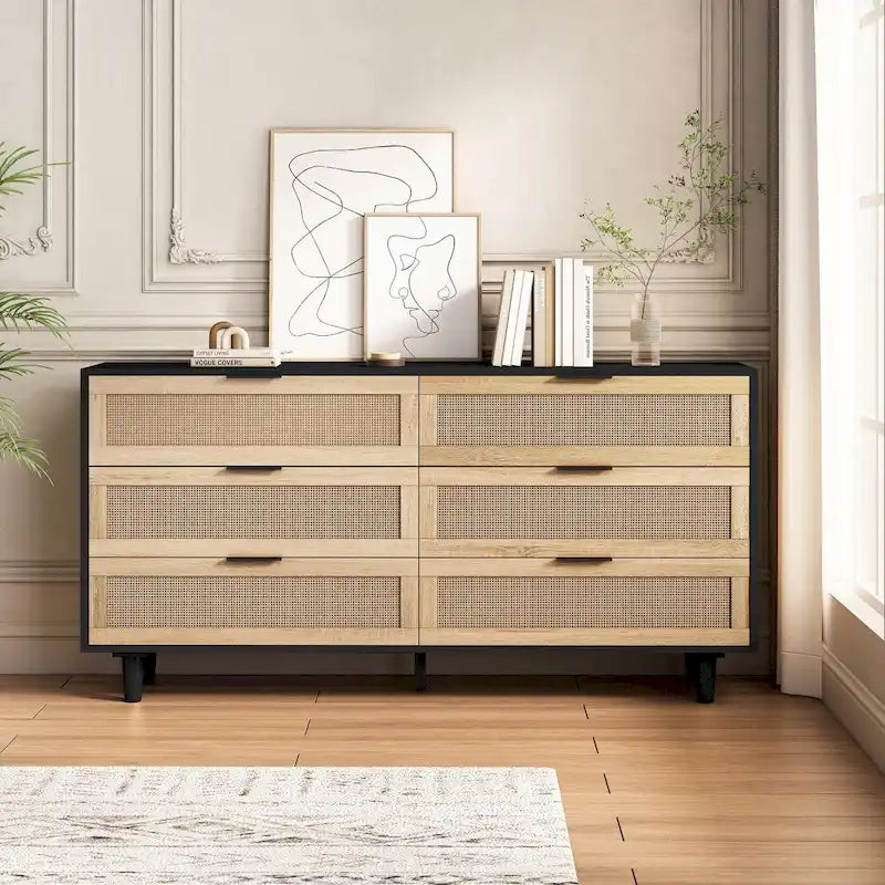 Cassettiera a 6 cassetti in rattan nero/naturale, 1 pezzo