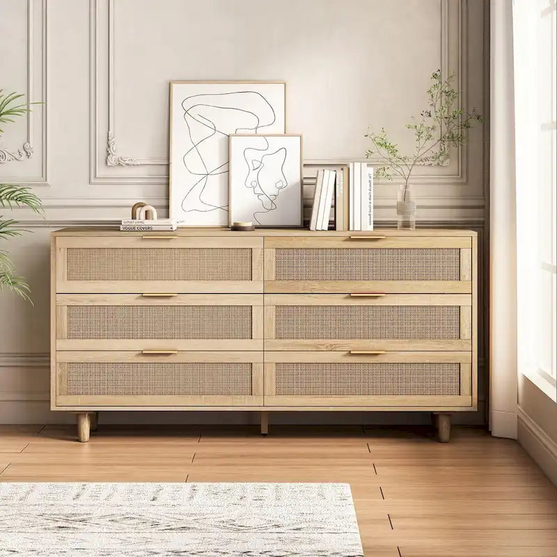 Cassettiera a 6 cassetti in rattan nero/naturale, 1 pezzo