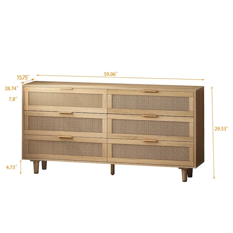 Cassettiera a 6 cassetti in rattan nero/naturale, 1 pezzo