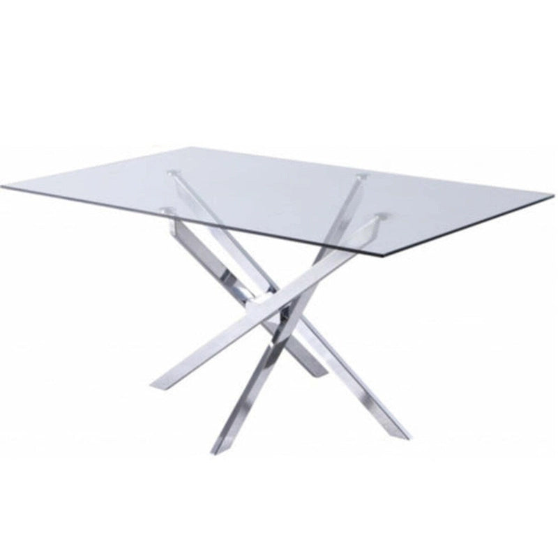 Tavolo da Pranzo Rettangolare in Vetro con Base a Stella (Oro/Argento) – 4 Posti
