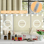 Tavolo da trucco bianco/nero a 3 specchi e 9 cassetti con illuminazione a LED, singolo