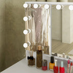 Tavolo da trucco bianco/nero a 3 specchi e 9 cassetti con illuminazione a LED, singolo