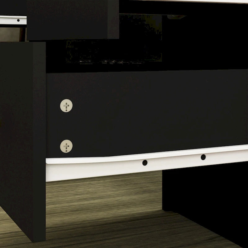 Tavolo da trucco bianco/nero a 3 specchi e 9 cassetti con illuminazione a LED, singolo