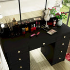 Tavolo da trucco bianco/nero a 3 specchi e 9 cassetti con illuminazione a LED, singolo