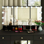 Tavolo da trucco bianco/nero a 3 specchi e 9 cassetti con illuminazione a LED, singolo