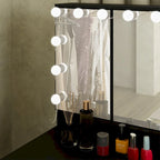 Tavolo da trucco bianco/nero a 3 specchi e 9 cassetti con illuminazione a LED, singolo