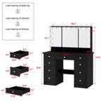 Tavolo da trucco bianco/nero a 3 specchi e 9 cassetti con illuminazione a LED, singolo