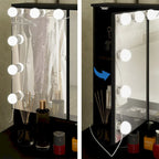 Tavolo da trucco bianco/nero a 3 specchi e 9 cassetti con illuminazione a LED, singolo