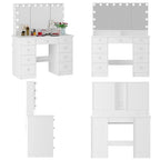 Tavolo da trucco bianco/nero a 3 specchi e 9 cassetti con illuminazione a LED, singolo