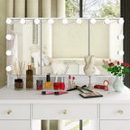Tavolo da trucco bianco/nero a 3 specchi e 9 cassetti con illuminazione a LED, singolo
