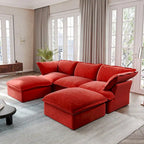 Divano componibile a U in velluto verde/arancio/blu/rosso con 2 pouf, 3 posti