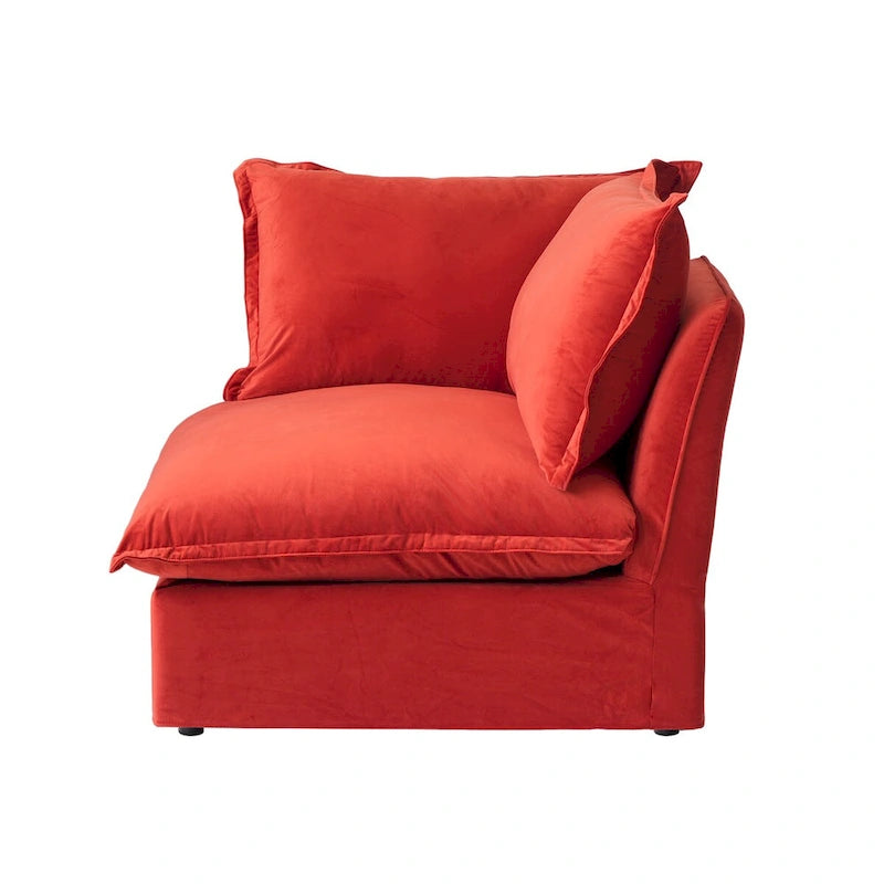 Divano componibile a U in velluto verde/arancio/blu/rosso con 2 pouf, 3 posti