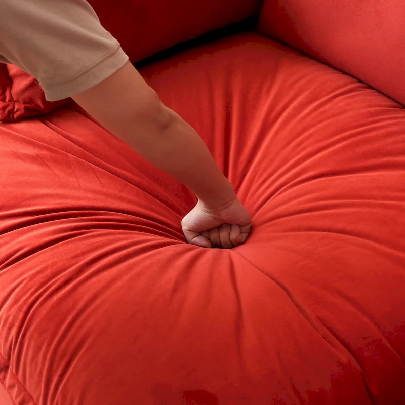 Divano componibile a U in velluto verde/arancio/blu/rosso con 2 pouf, 3 posti
