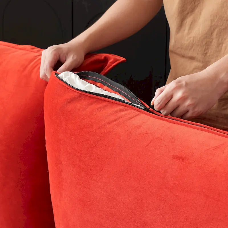 Divano componibile a U in velluto verde/arancio/blu/rosso con 2 pouf, 3 posti