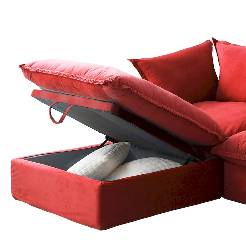 Divano componibile a U in velluto verde/arancio/blu/rosso con 2 pouf, 3 posti