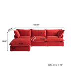 Divano componibile a U in velluto verde/arancio/blu/rosso con 2 pouf, 3 posti