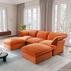Divano componibile a U in velluto verde/arancio/blu/rosso con 2 pouf, 3 posti