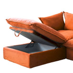 Divano componibile a U in velluto verde/arancio/blu/rosso con 2 pouf, 3 posti