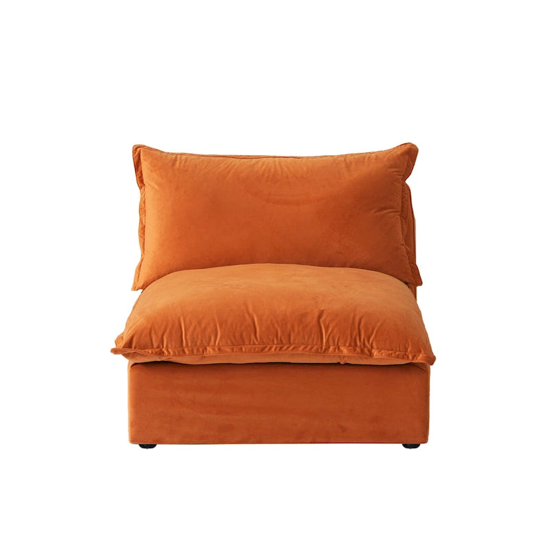 Divano componibile a U in velluto verde/arancio/blu/rosso con 2 pouf, 3 posti
