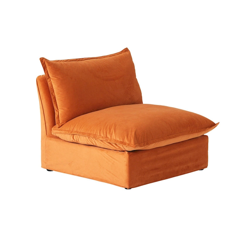 Divano componibile a U in velluto verde/arancio/blu/rosso con 2 pouf, 3 posti