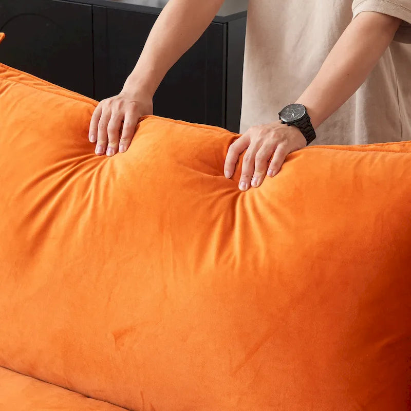 Divano componibile a U in velluto verde/arancio/blu/rosso con 2 pouf, 3 posti
