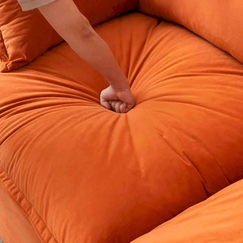 Divano componibile a U in velluto verde/arancio/blu/rosso con 2 pouf, 3 posti