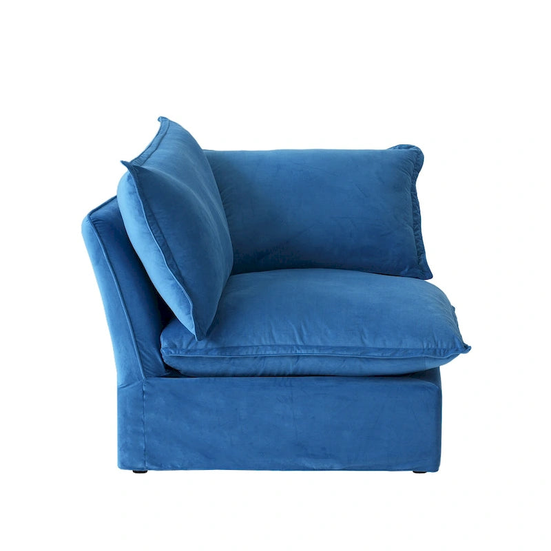 Divano componibile a U in velluto verde/arancio/blu/rosso con 2 pouf, 3 posti
